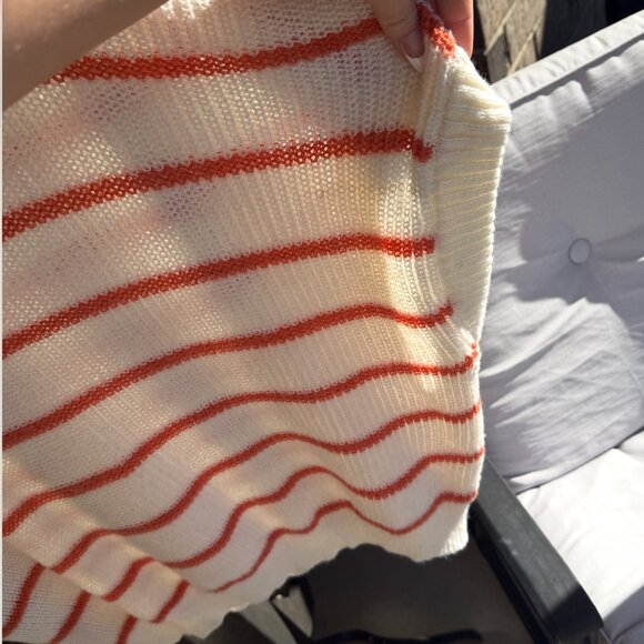 Women's XL White and Orange Striped Short Sleeve Sweater - Picture 5 of 5